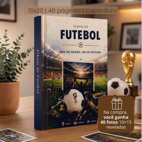 ÁLBUM AUTOCOLANTE 15x20 + 40 FOTOS 10x15 REVELADAS - FUTEBOL - UMA SÓ PAIXÃO, UM SÓ DESTINO 