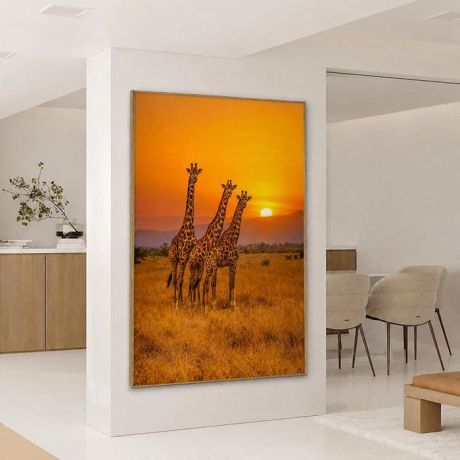 QUADRO VERTICAL - GIRAFAS AO PÔR DO SOL