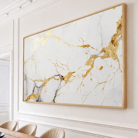 QUADRO HORIZONTAL - MÁRMORE BRANCO COM VEIOS DOURADOS