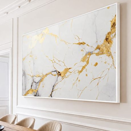 QUADRO HORIZONTAL - MÁRMORE BRANCO COM VEIOS DOURADOS
