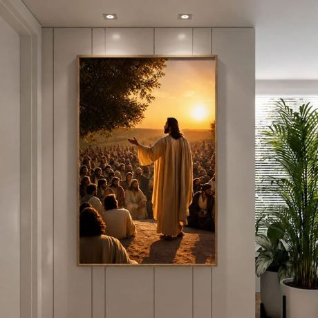 QUADRO VERTICAL - JESUS PREGANDO PARA A MULTIDÃO